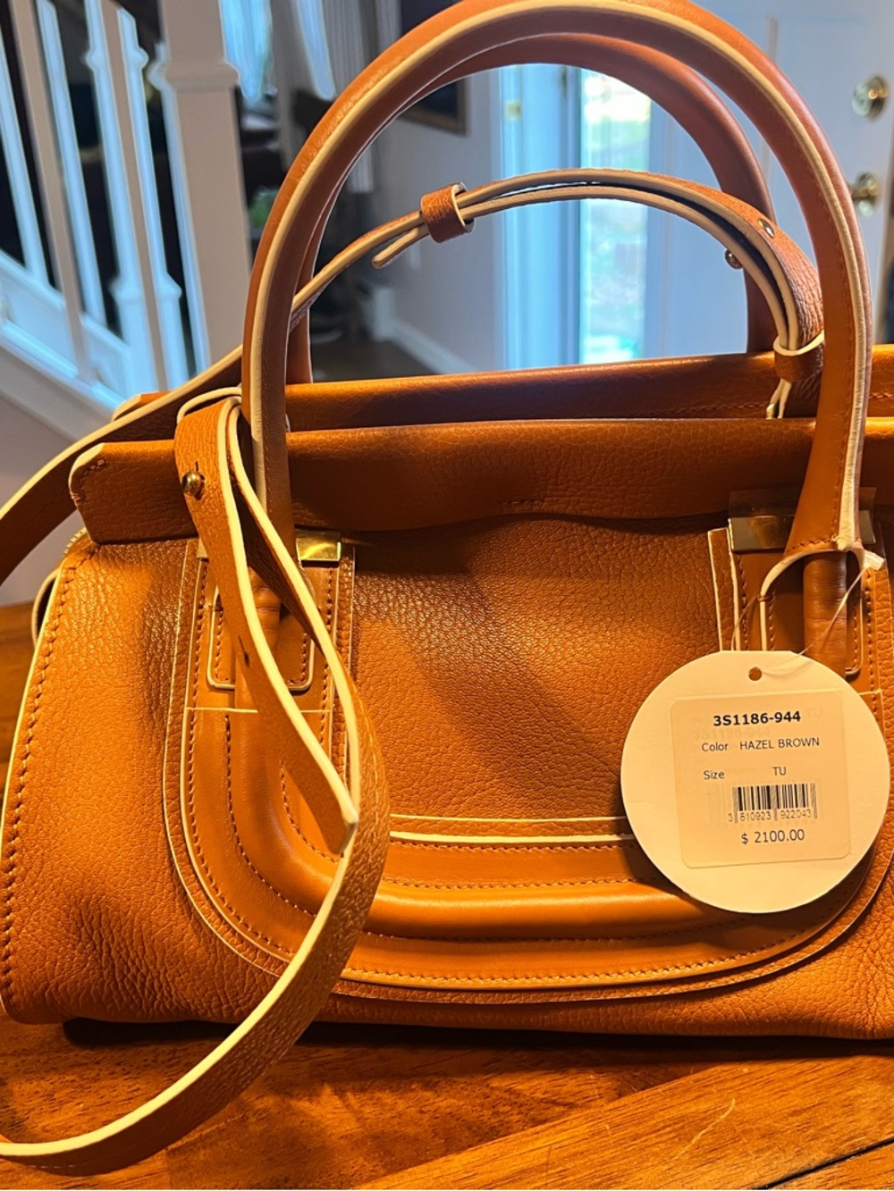 Chloe Everston Hazel Brown Pebbled Leather Double-Handle Shoulder Bag - Picture 3 of 3